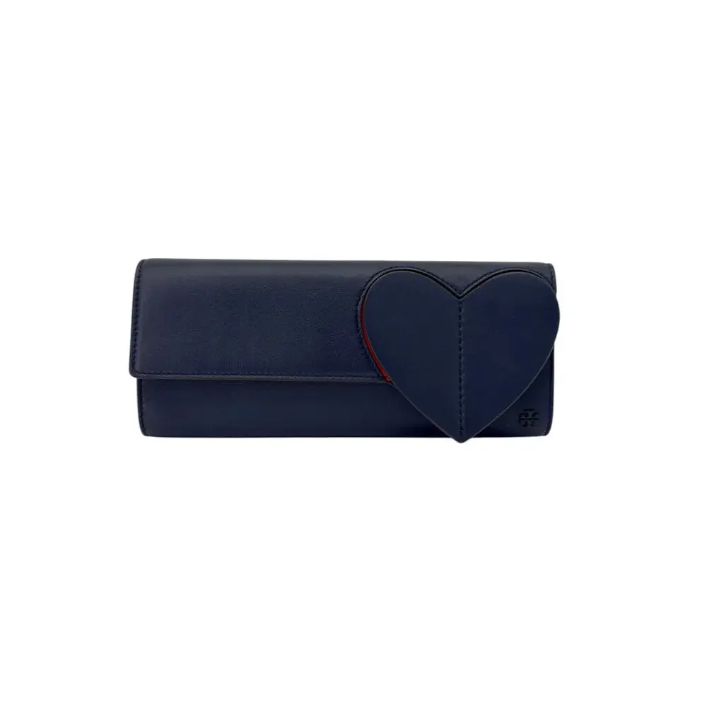 TORY BURCH Leather Heart Clutch in Tory Navy - Picture 1 of 12